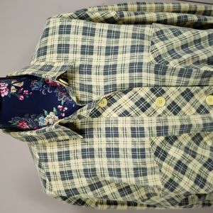 ** 3/$25 ** BRITTANIA yellow & black plaid oversized vintage 90s oversized shirt